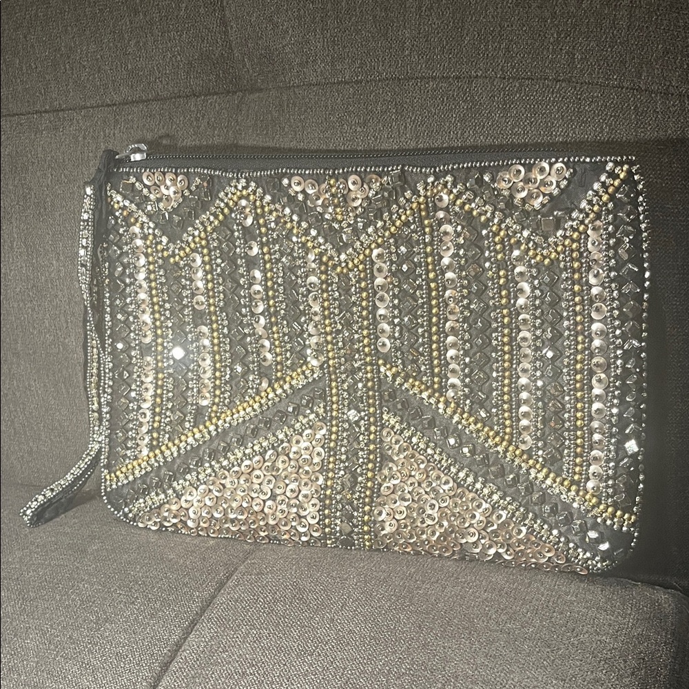 Charming Charlie Silver and Gold & Black Beaded Wristlet